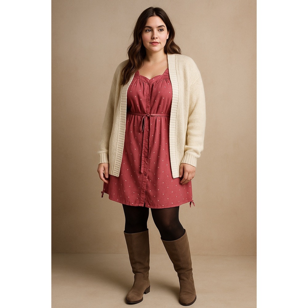 Romantic Academia Boho Tunic Dress Dusty Rose Square Neck Tie Waist XXL‎ Fall